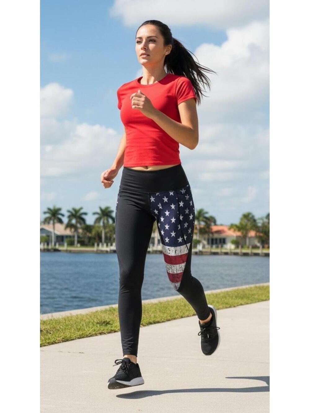 Born Primitive USA American Flag Leggings Women Small High Waist Foldover